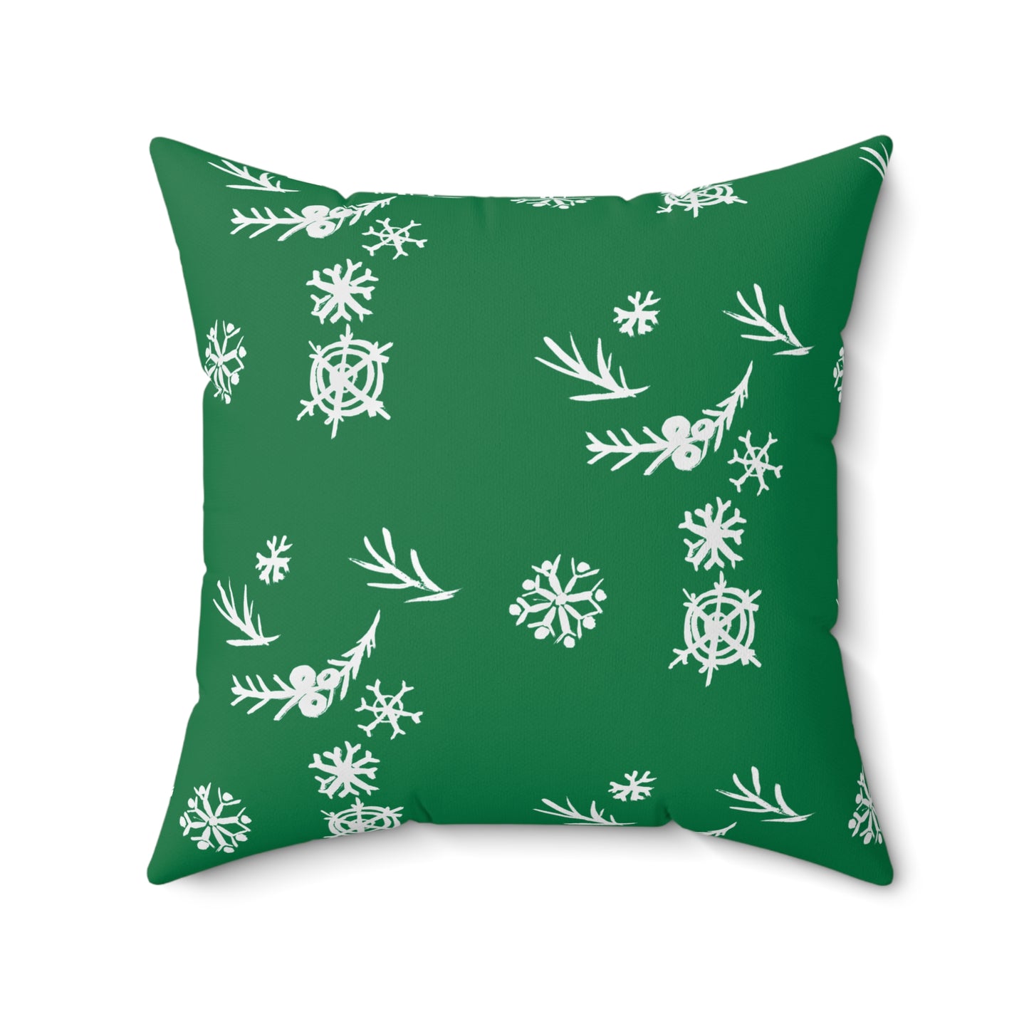 Snowflake Faux Suede Green Square Pillow