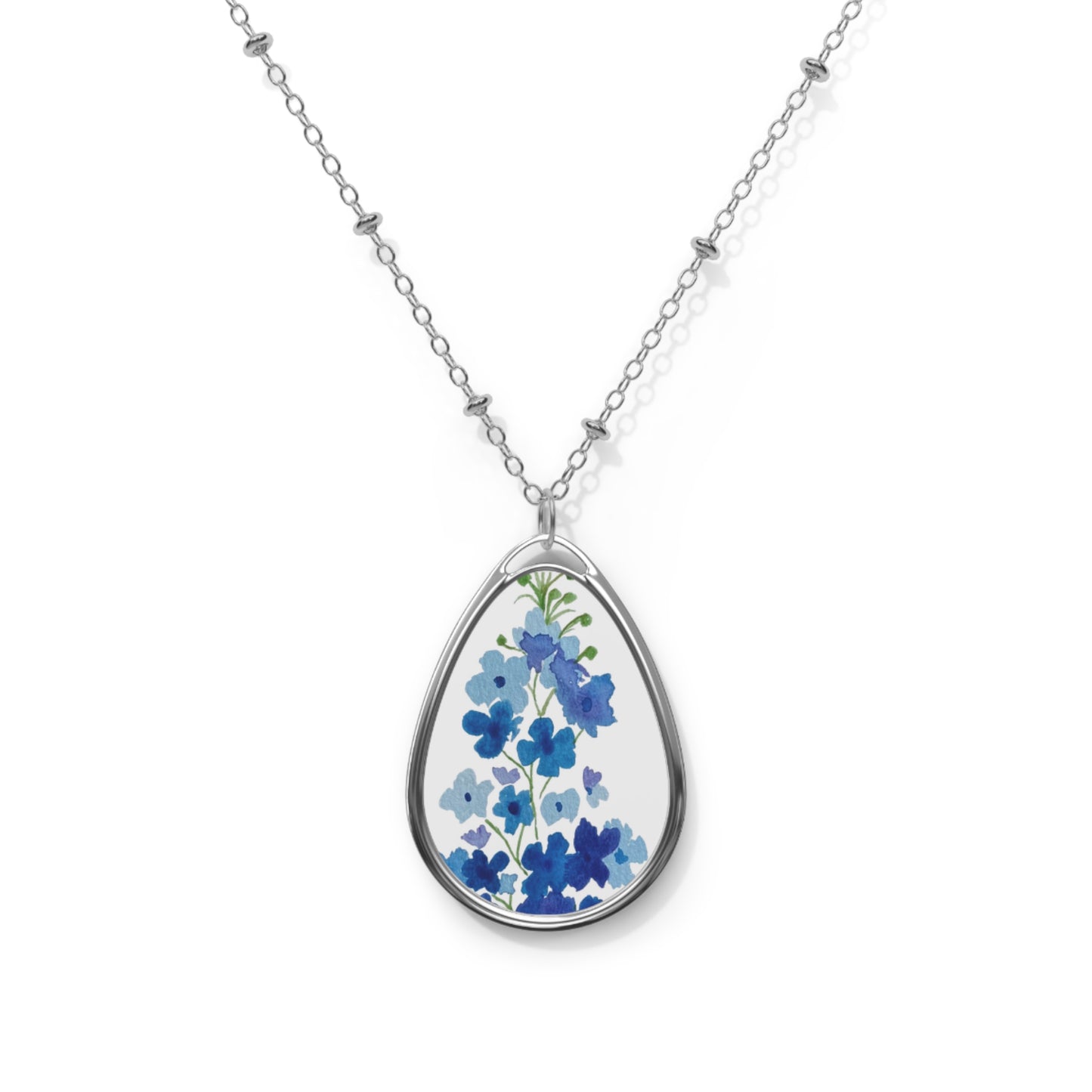 Blue Flowers Oval Necklace