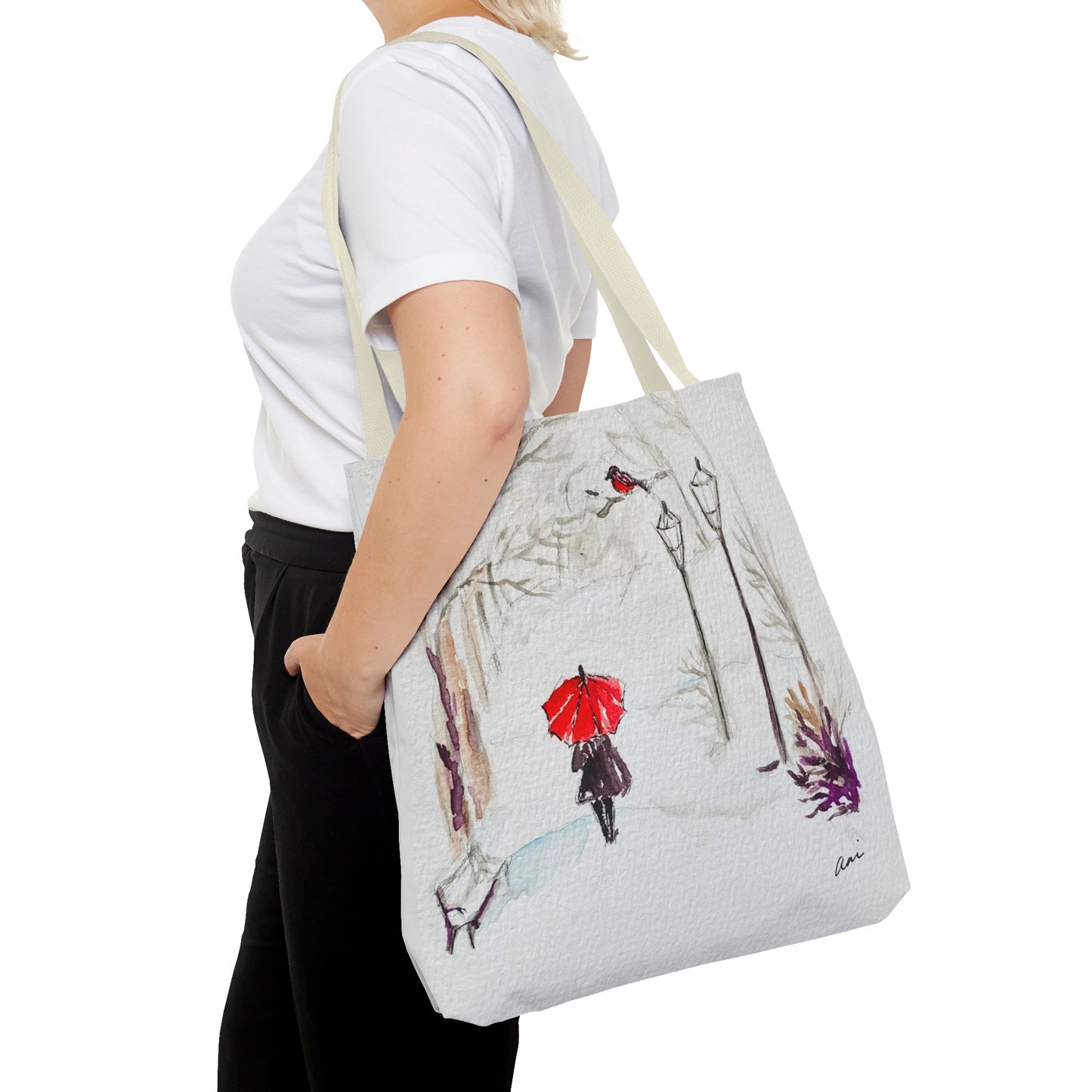 The Red Umbrella Ivory Tote Bag