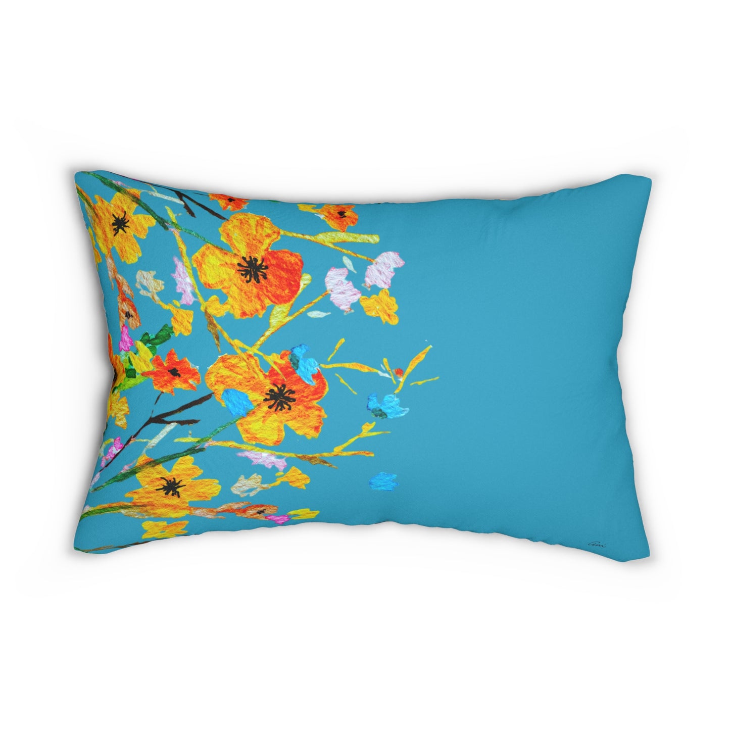 Fall Bouquet Turquoise Lumbar Pillow