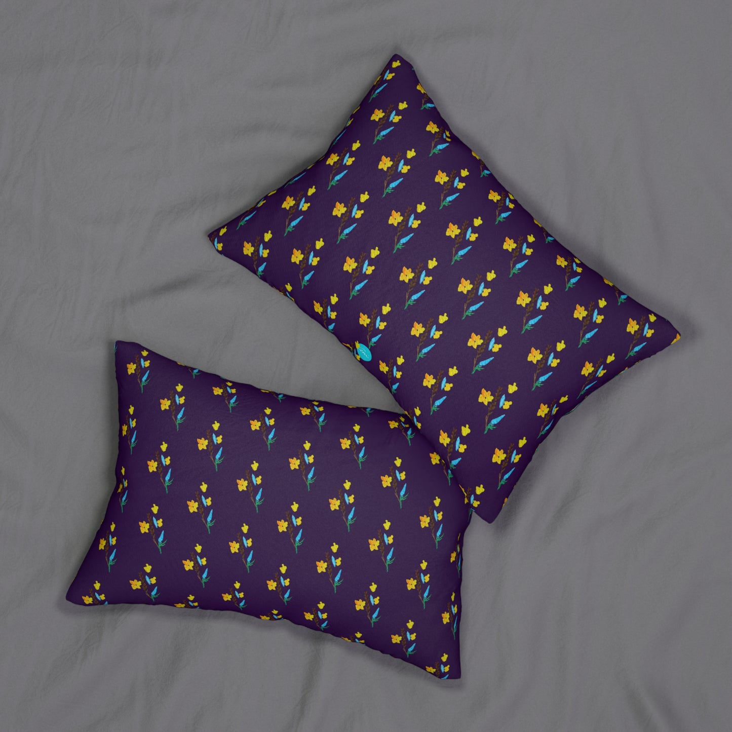 Fall Yellow Flowers Dark Purple Lumbar Pillow