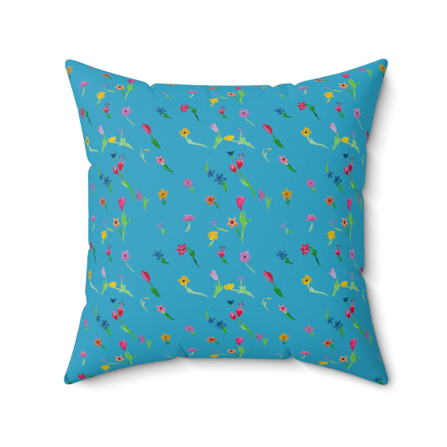 Floating Flowers Spun Polyester Square Pillow, Turquoise