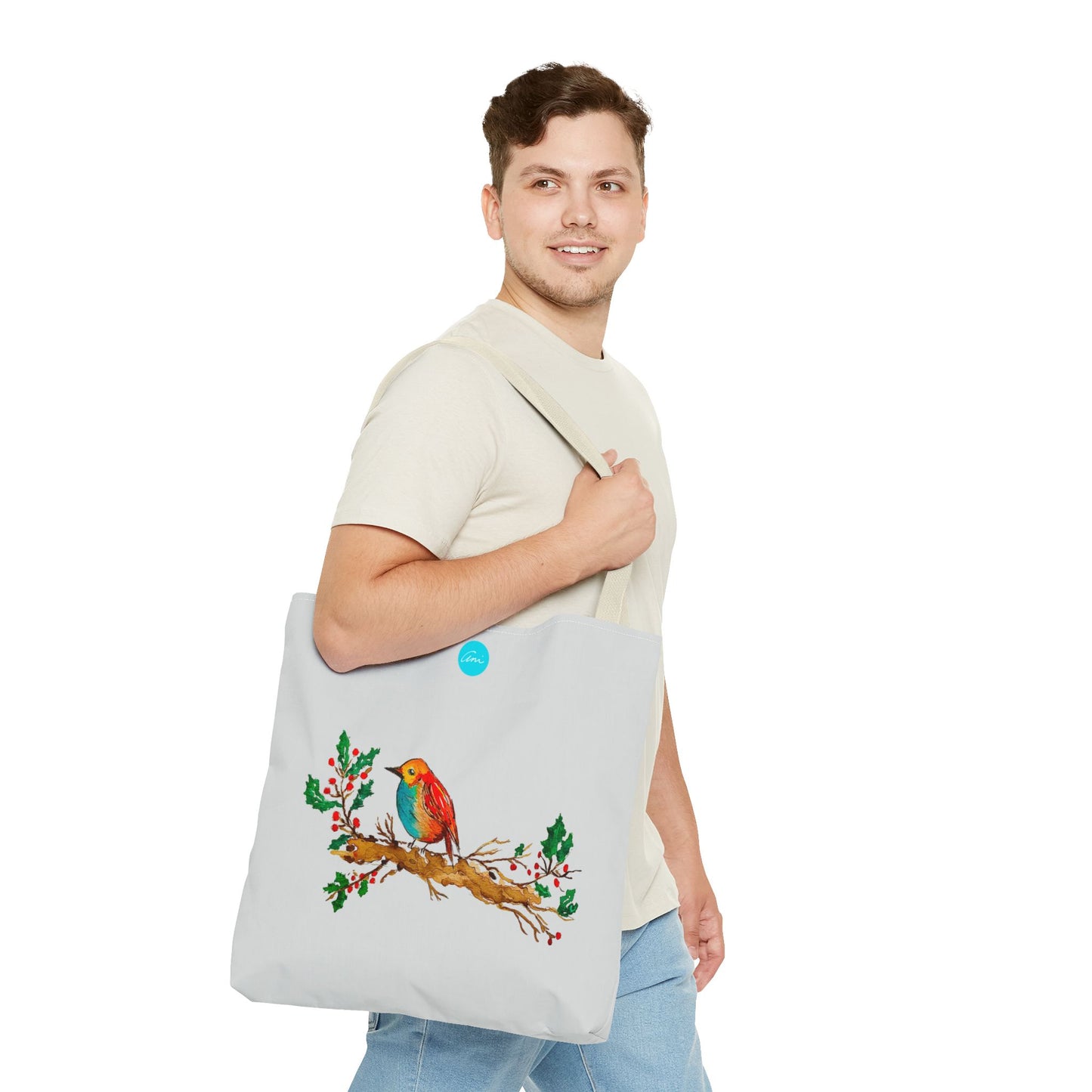 Bright Bird on a Branch Light Grey Tote Bag