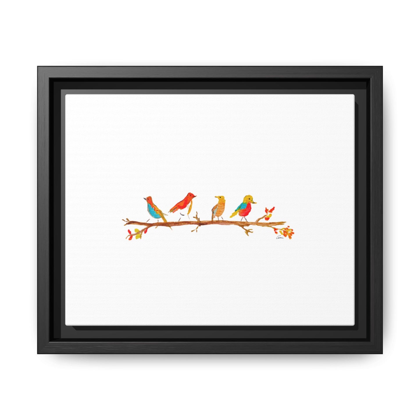 Birds on a Branch Gallery Canvas Print with Frame