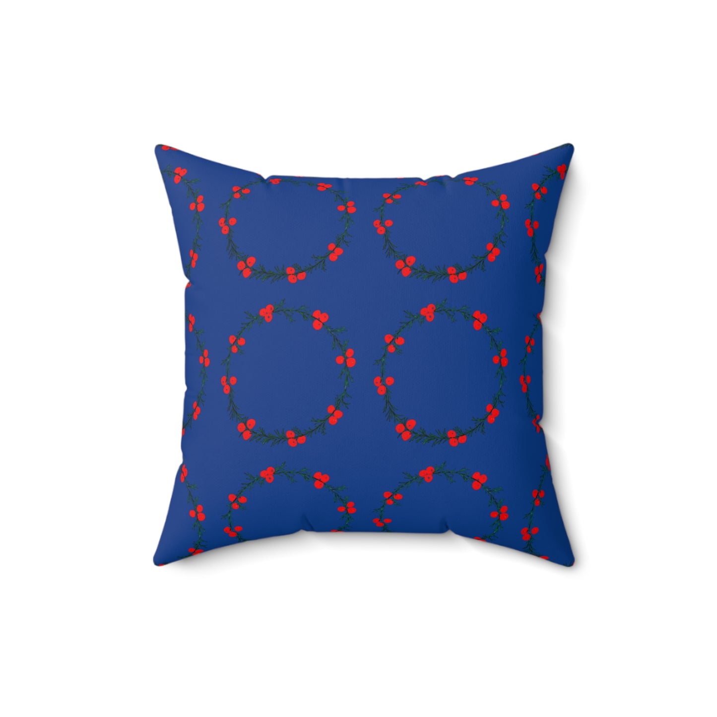 Wreath Faux Suede Navy Blue Square Pillow