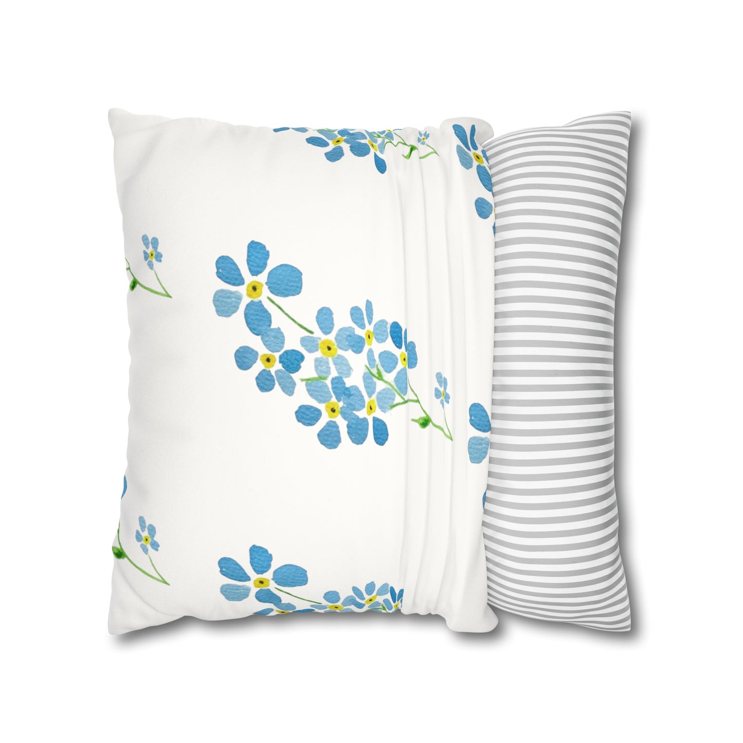 Forget Me Not Floral Faux Suede Square Pillowcase