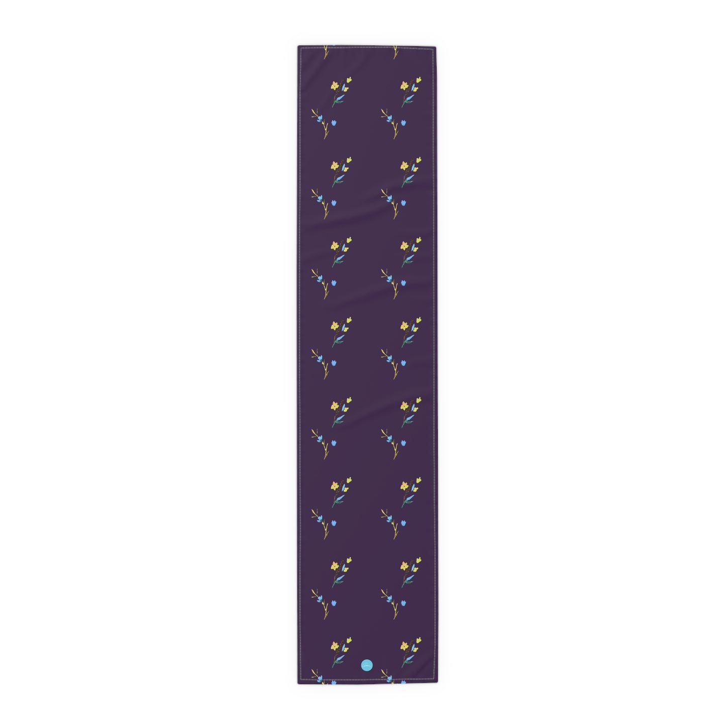 Fall Yellow and Blue Flowers Dark Purple Table Runner (Cotton, Polyester)