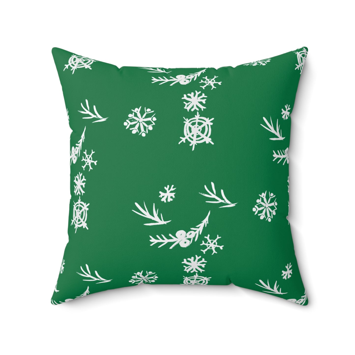 Snowflake Faux Suede Green Square Pillow