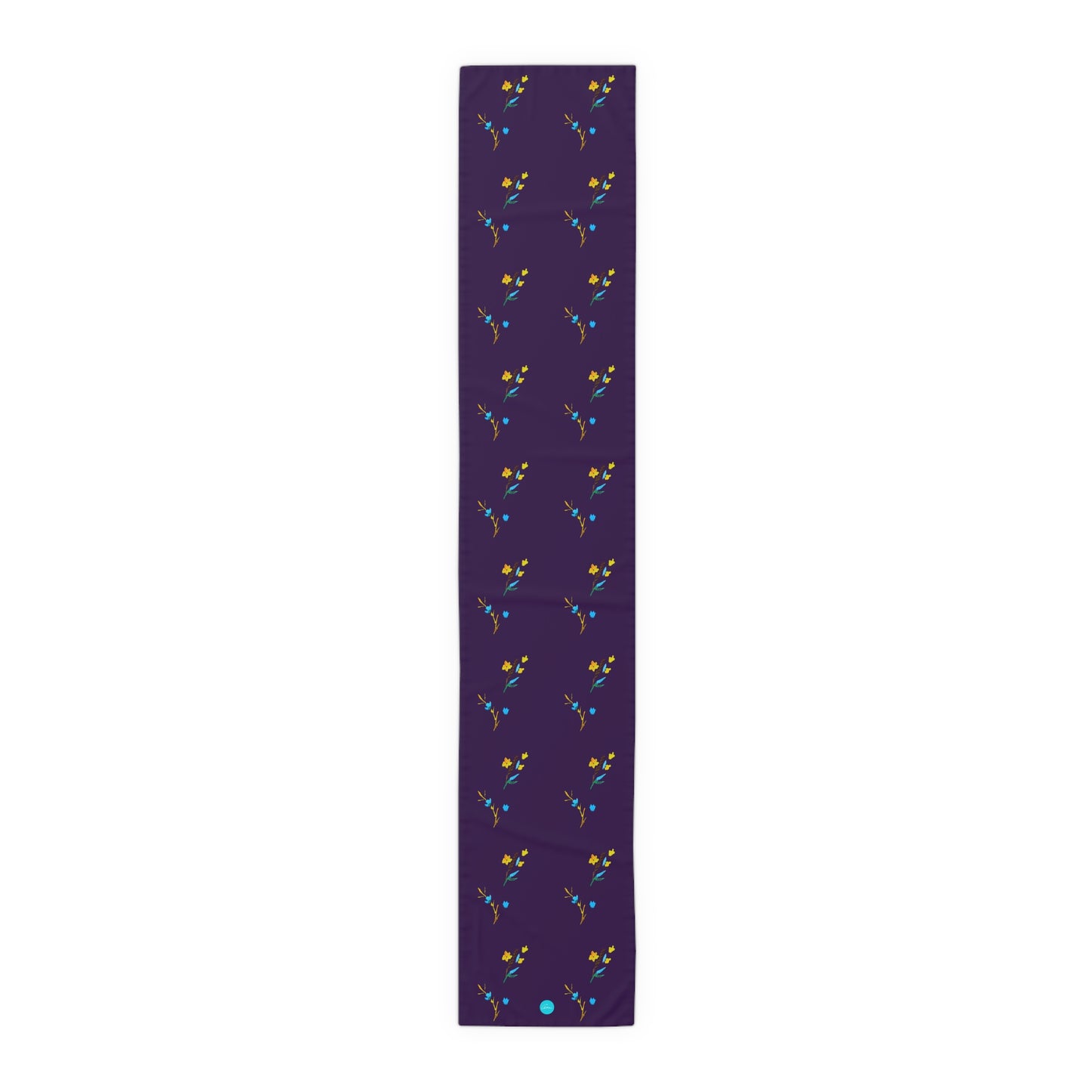 Fall Yellow and Blue Flowers Dark Purple Table Runner (Cotton, Polyester)