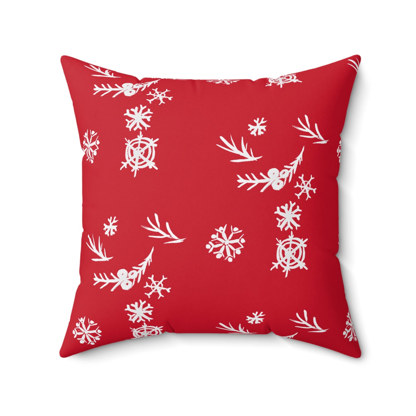 Snowflake Faux Suede Red Square Pillow