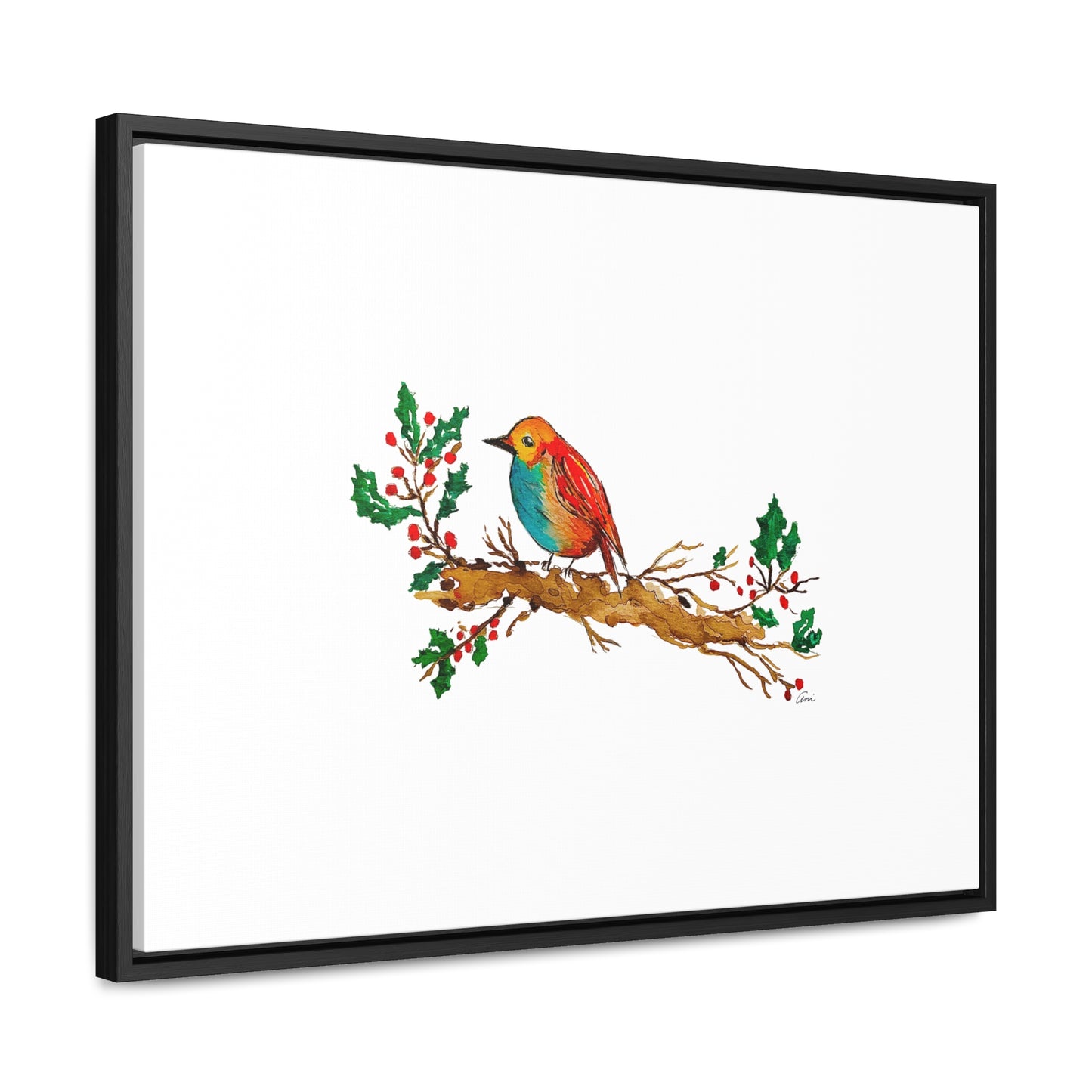 Bright Bird on a Branch Gallery Canvas Wrap with Horizontal Frame