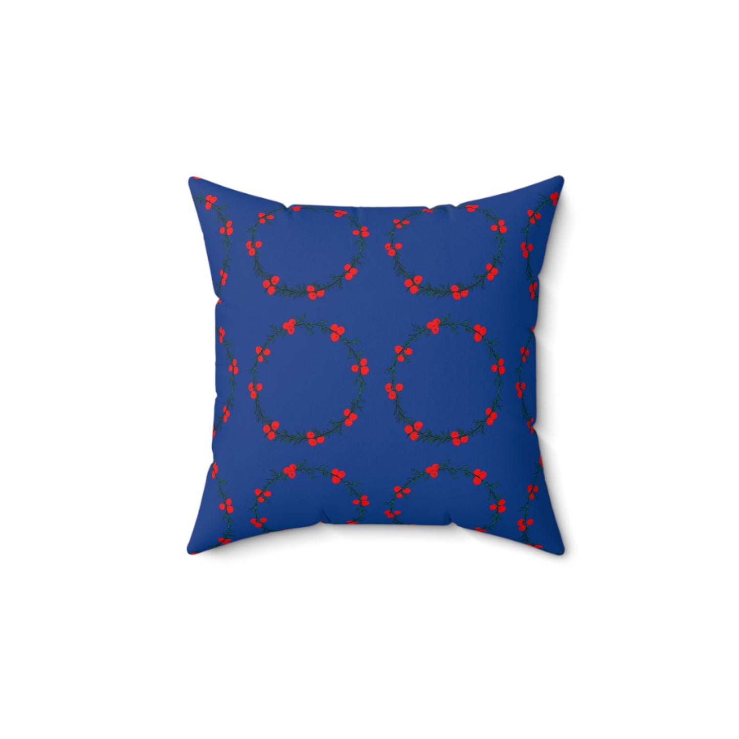 Wreath Faux Suede Navy Blue Square Pillow