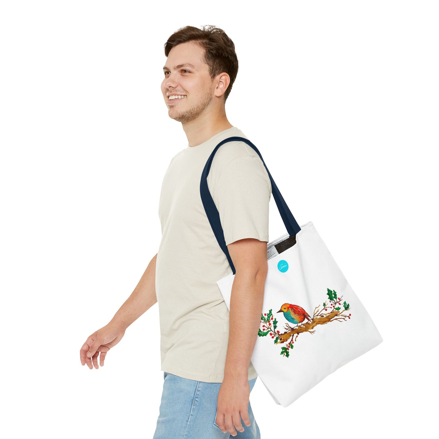 Bright Bird on a Branch White Tote Bag