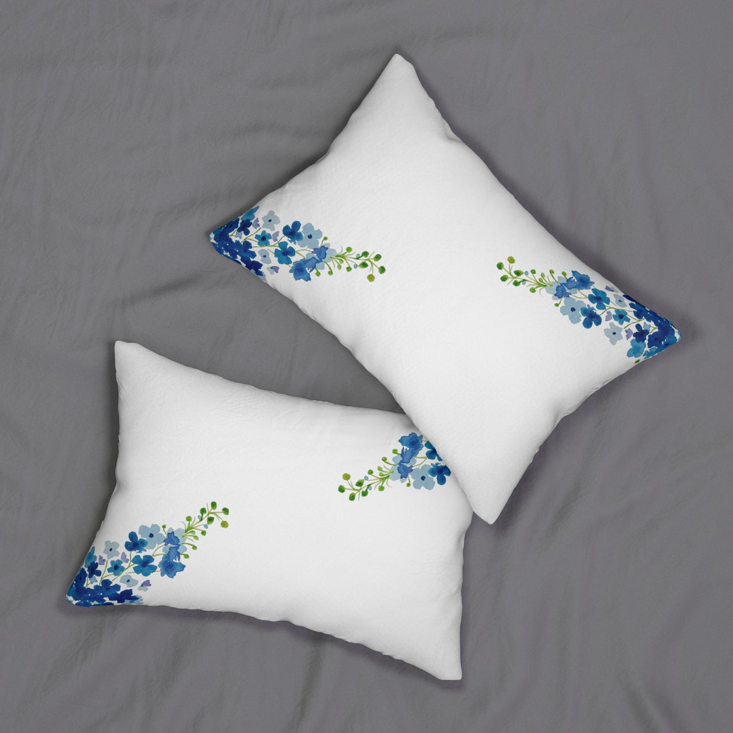 Blue Flowers Spun Polyester Lumbar Pillow