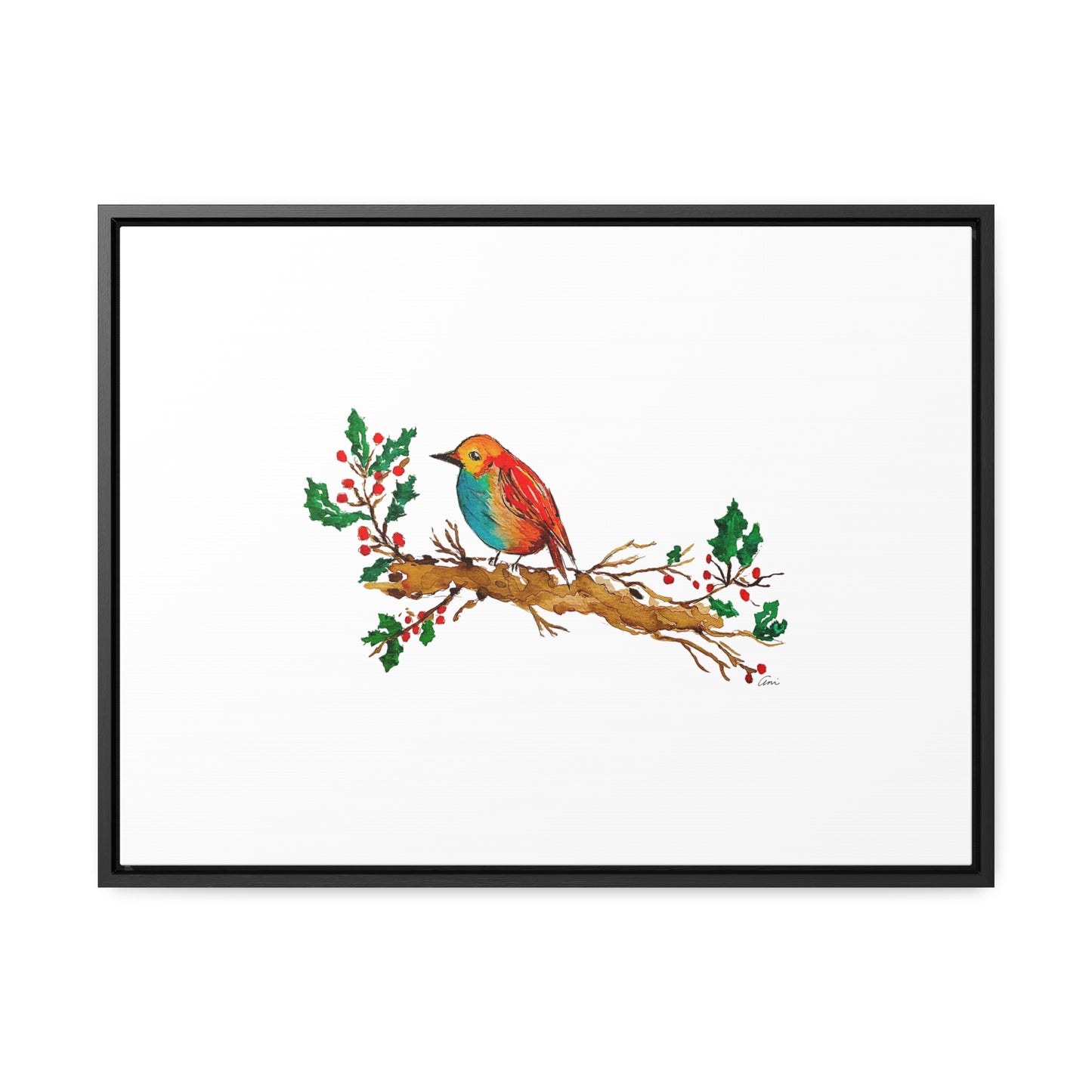 Bright Bird on a Branch Gallery Canvas Wrap with Horizontal Frame