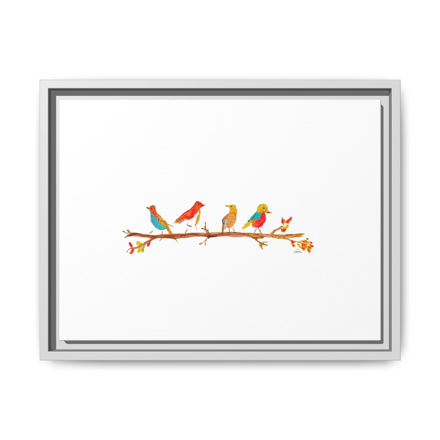 Birds on a Branch Gallery Canvas Print with Frame
