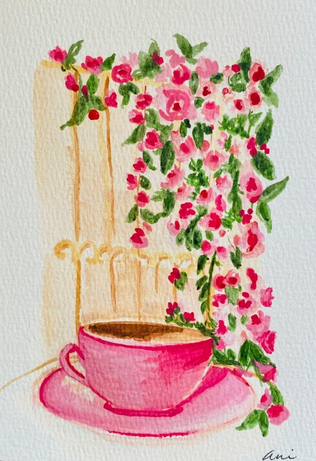 Coffee and Roses original watercolor