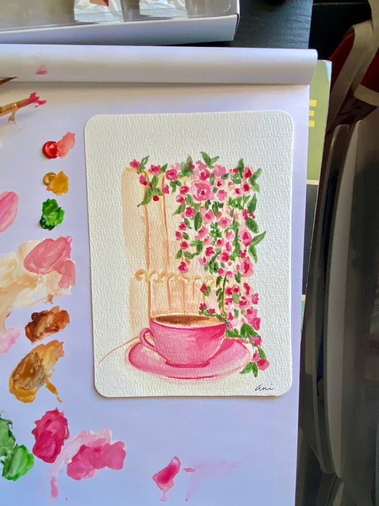 Coffee and Roses original watercolor