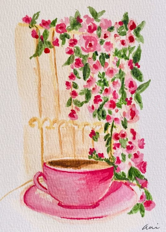 Coffee and Roses watercolor print