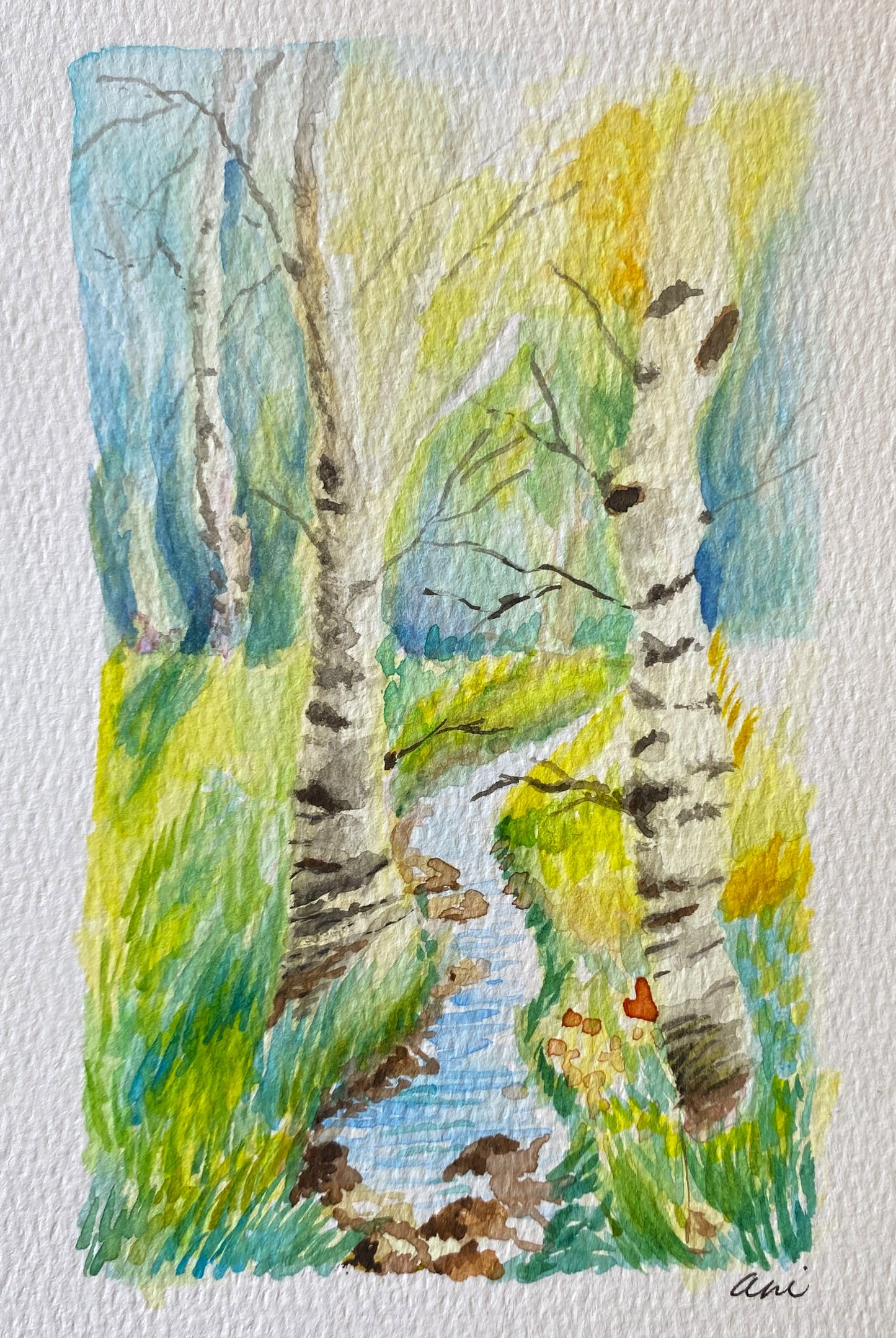 Fall Stream Original Watercolor