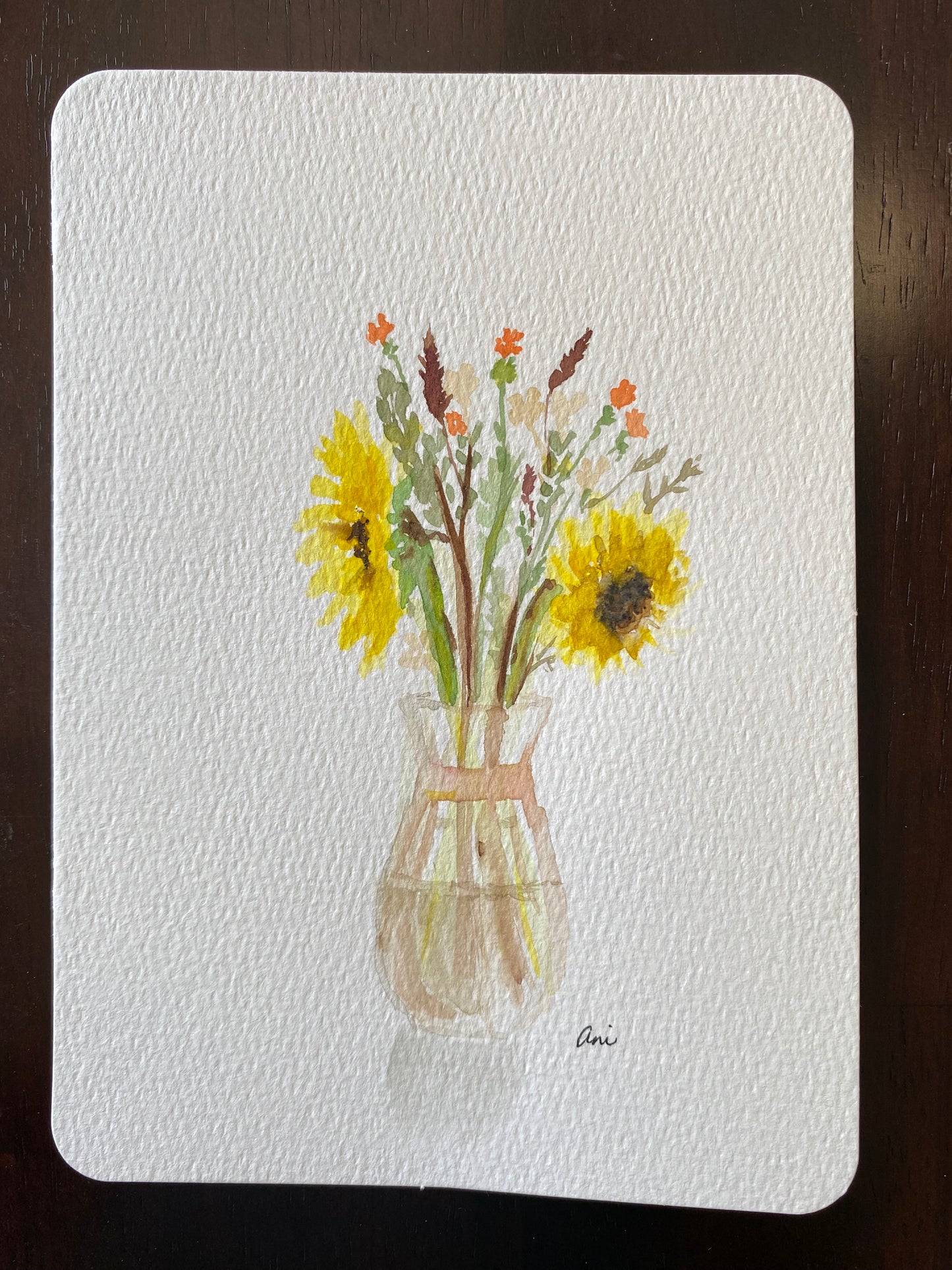 Fall Flower Vase Original Watercolor