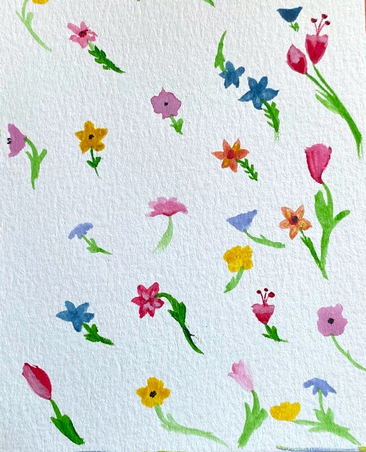 Floating flowers original watercolor postcard