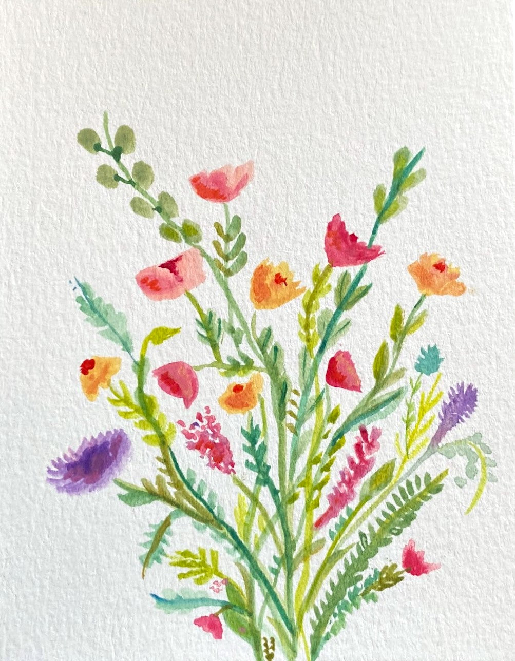 Spring bouquet original watercolor postcard