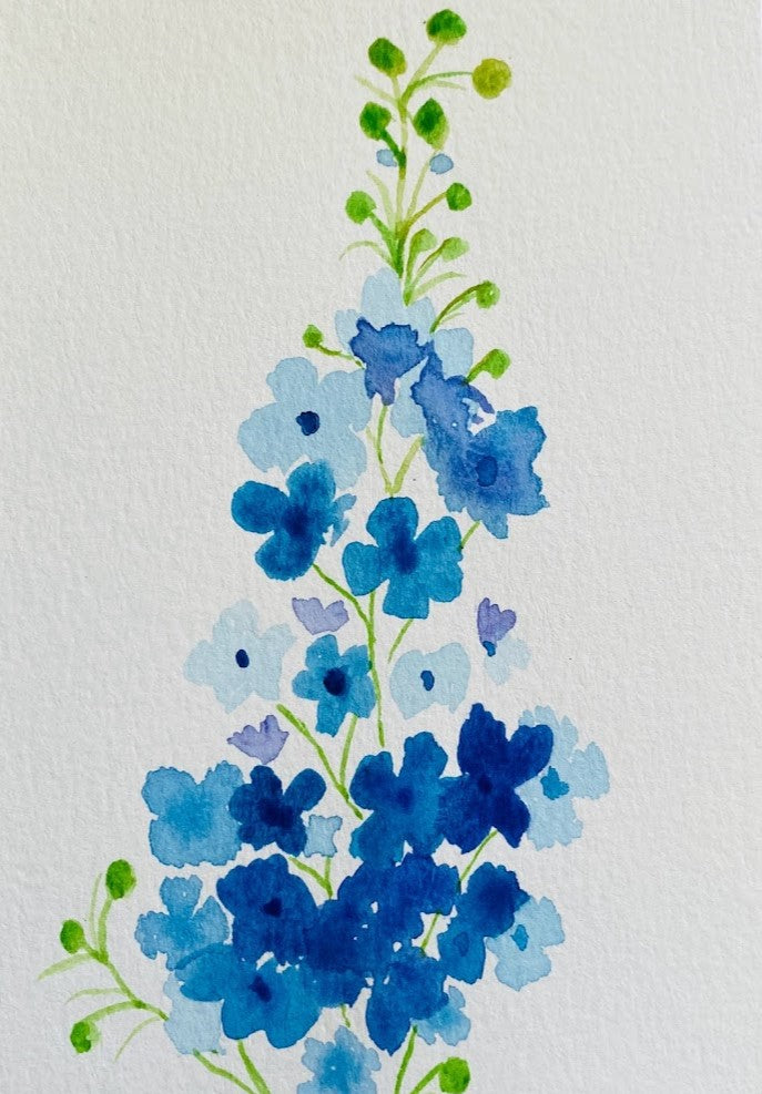 Blue flowers original watercolor postcard