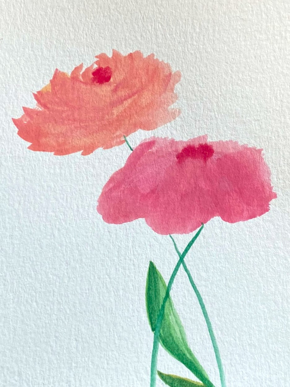 Two roses original watercolor postcard