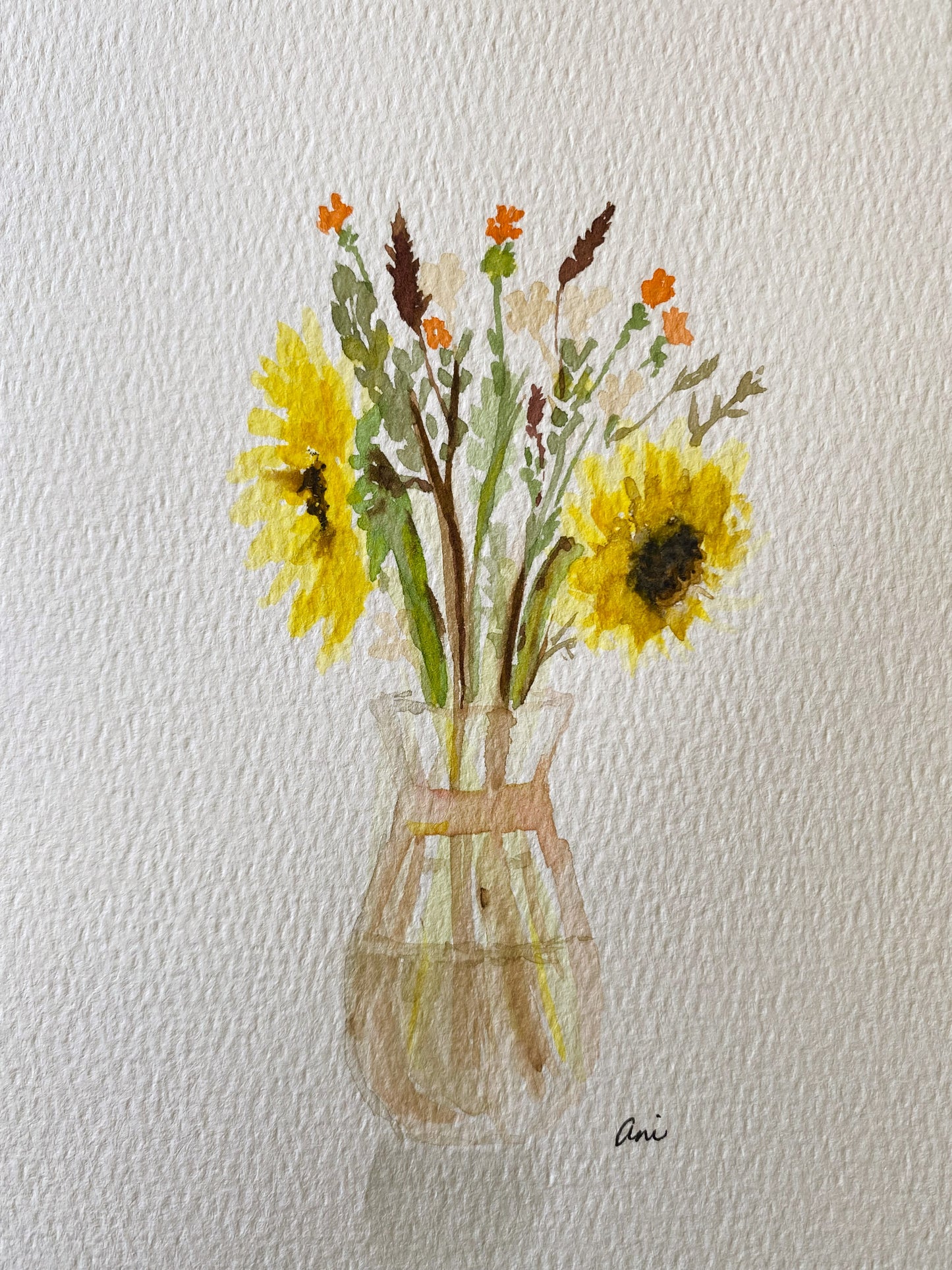 Fall Flower Vase Original Watercolor