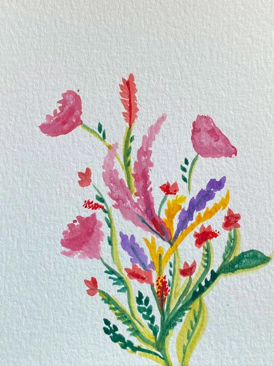 Spring flowers original watercolor postcard